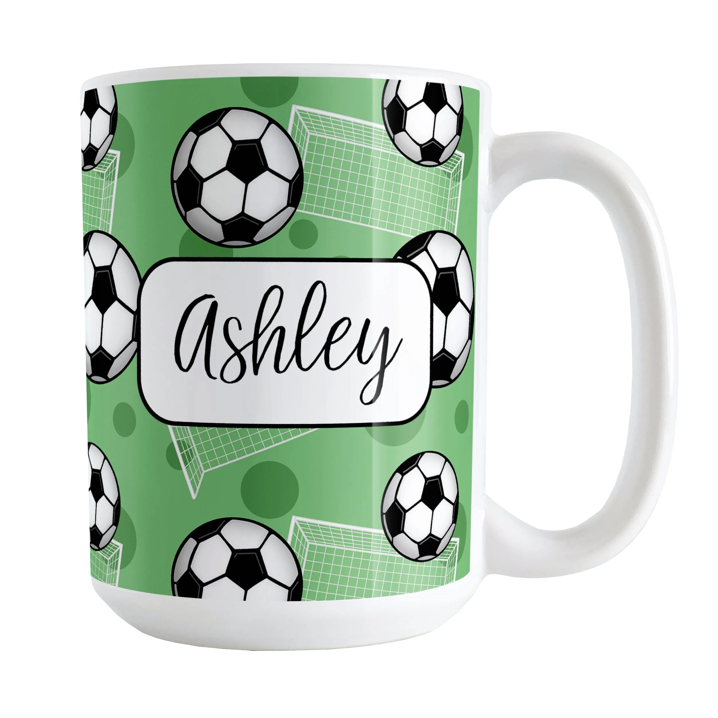 Personalized Green Soccer Ball and Goal Mug