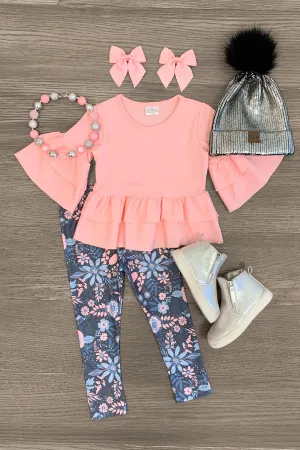 Pink & Light Blue Floral Legging Set