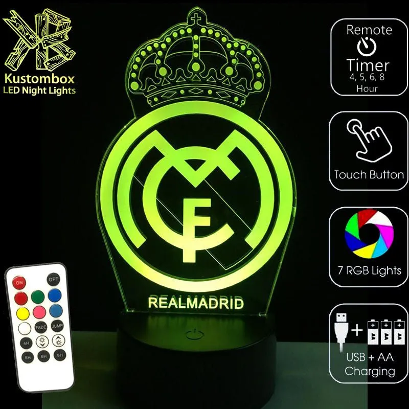 REAL MADRID Football Soccer Club 3D LED Night Light Lamp