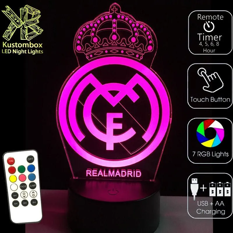 REAL MADRID Football Soccer Club 3D LED Night Light Lamp