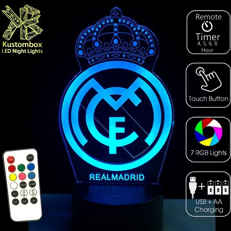 REAL MADRID Football Soccer Club 3D LED Night Light Lamp