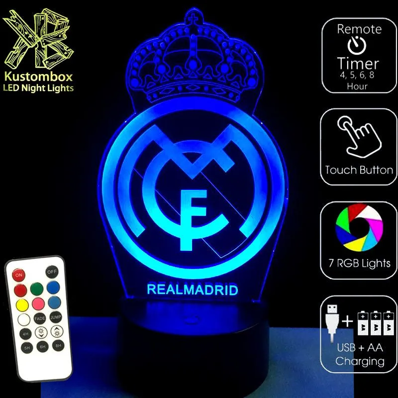 REAL MADRID Football Soccer Club 3D LED Night Light Lamp