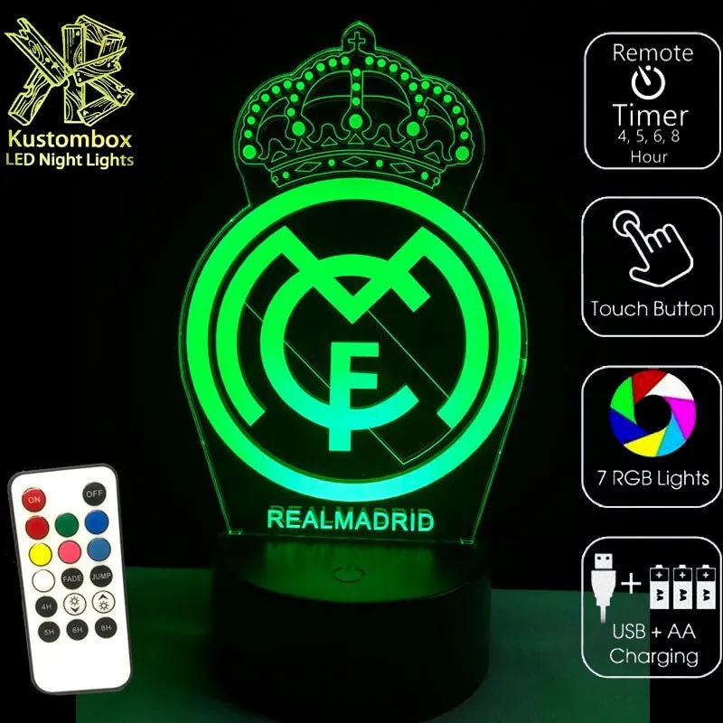 REAL MADRID Football Soccer Club 3D LED Night Light Lamp