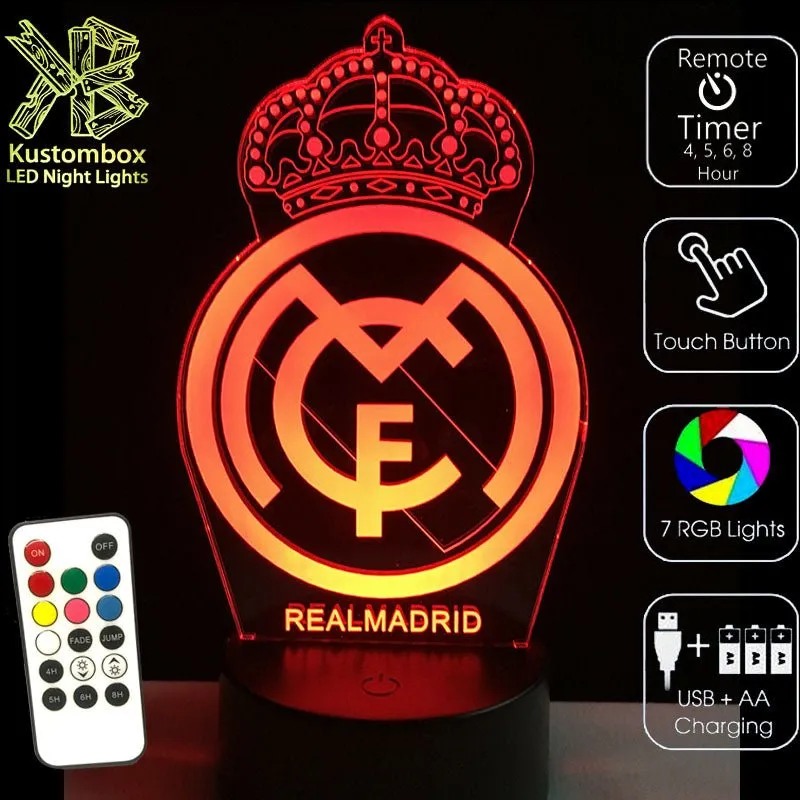 REAL MADRID Football Soccer Club 3D LED Night Light Lamp