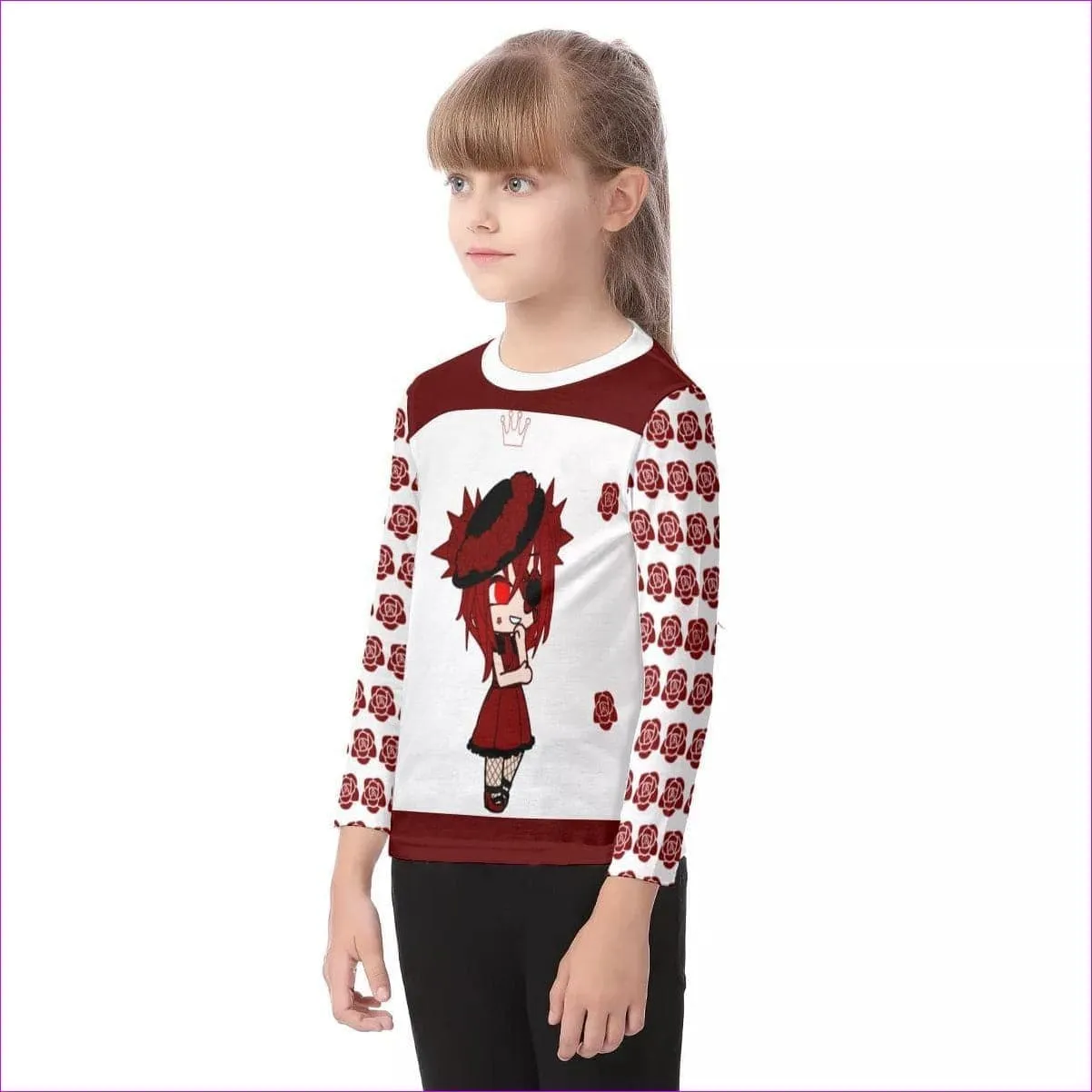 Roseline Red Kids O-neck Long Sleeve T-shirt