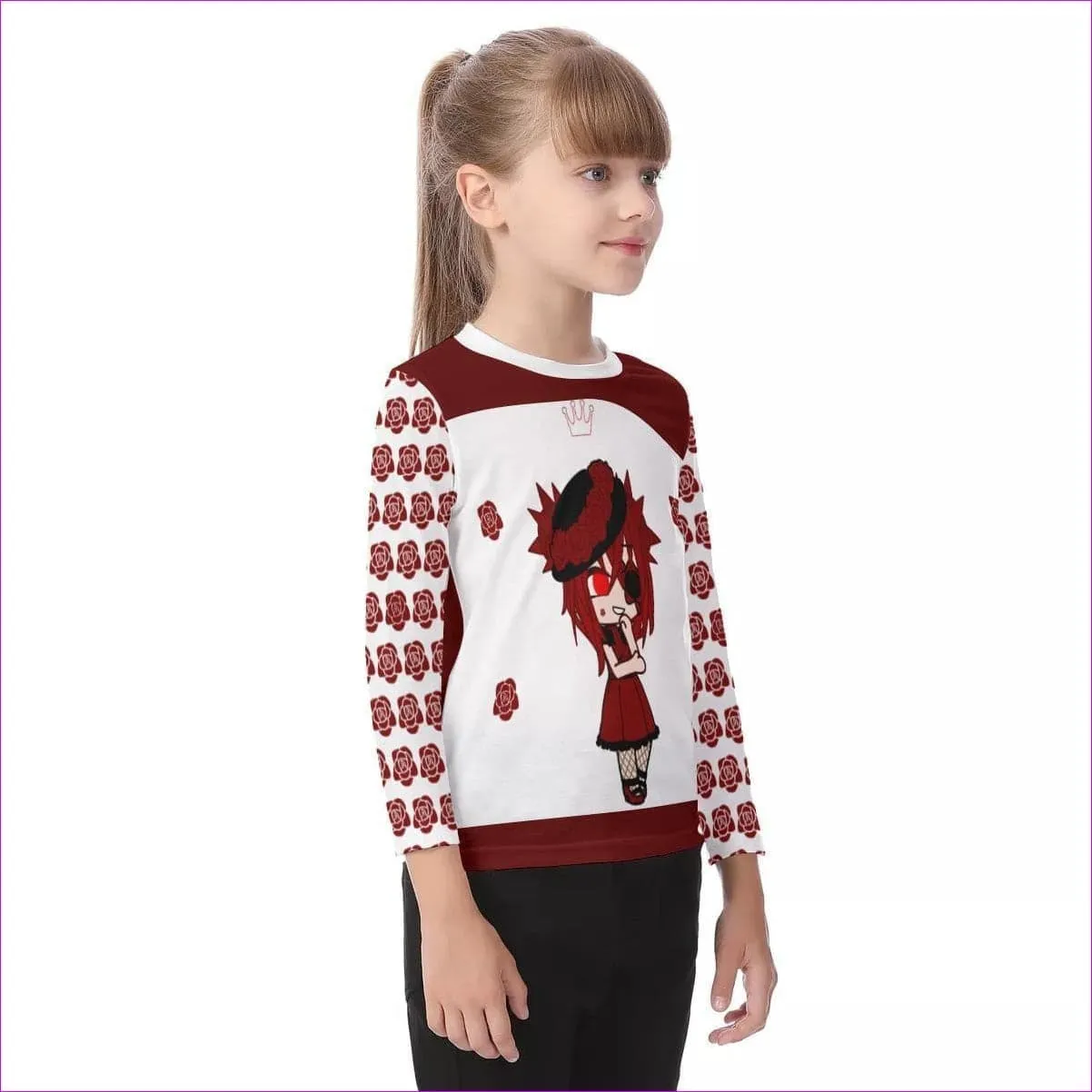 Roseline Red Kids O-neck Long Sleeve T-shirt