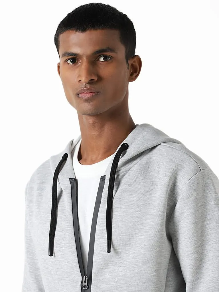 Studiofit Grey Melange Relaxed-Fit Hoodie Jacket