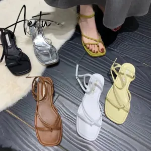 Summer Women Sandal Shoes Low Round Heel Narrow Band Gladiator Casual Sandal Ladies Casual Outdoor Beach Slides