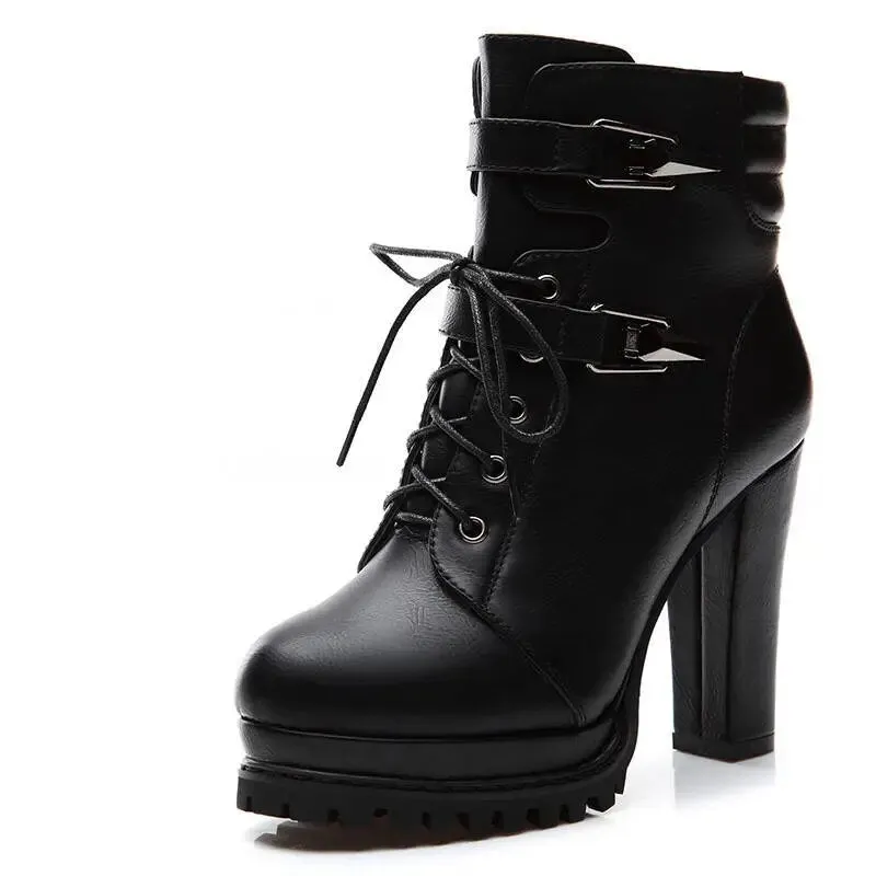 Trendy Soft Leather Black Chunky Heel Boots