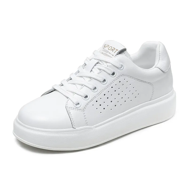 Women Fashion Hollow Leather Flat Skate Sneakers