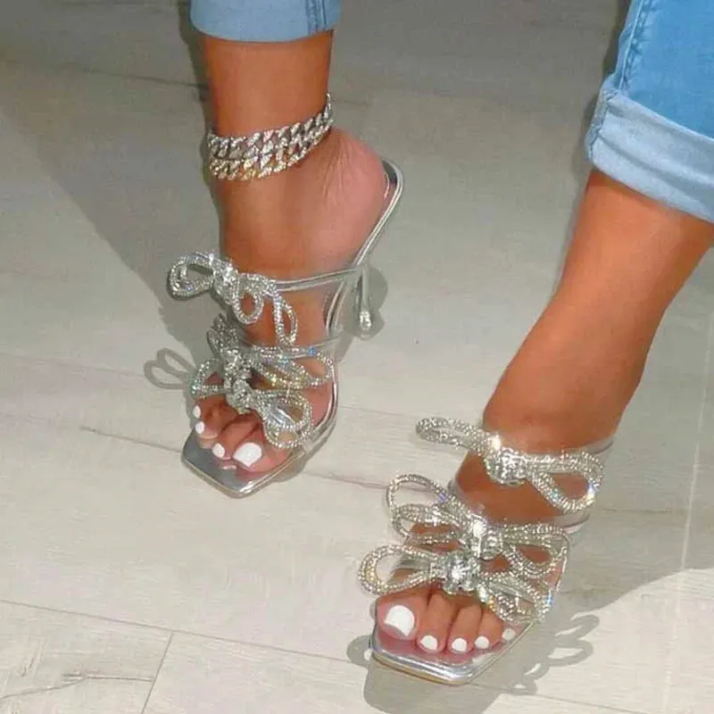 Women Summer Crystal Bowknot High Heel sandals