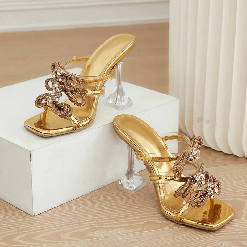 Women Summer Crystal Bowknot High Heel sandals