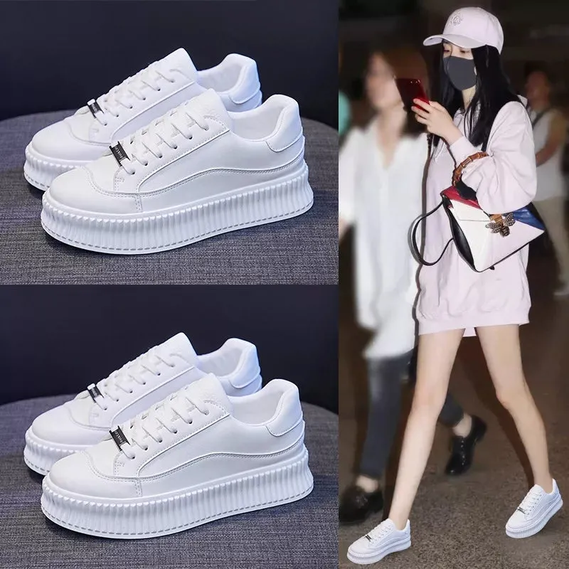 Women's White High Soled Sneaker Fashion Casual Shoes - BF001