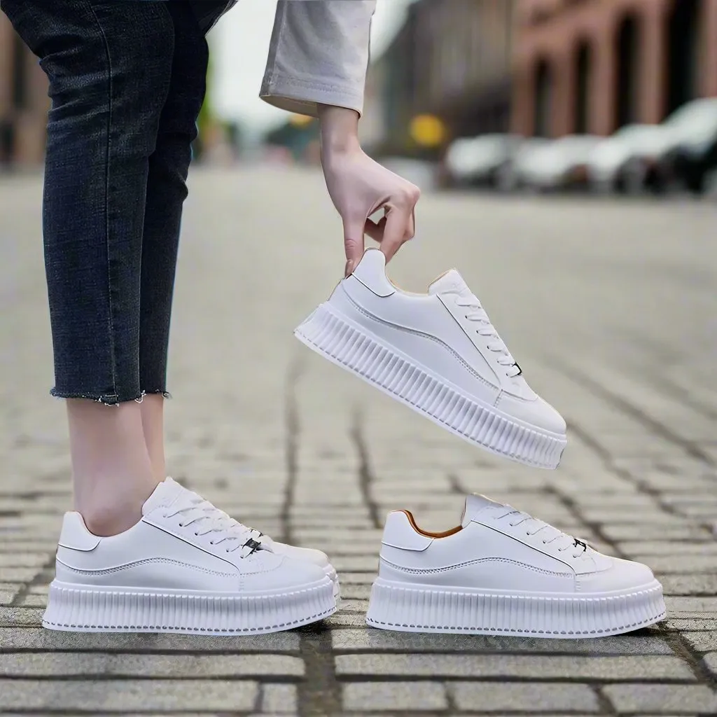 Women's White High Soled Sneaker Fashion Casual Shoes - BF001