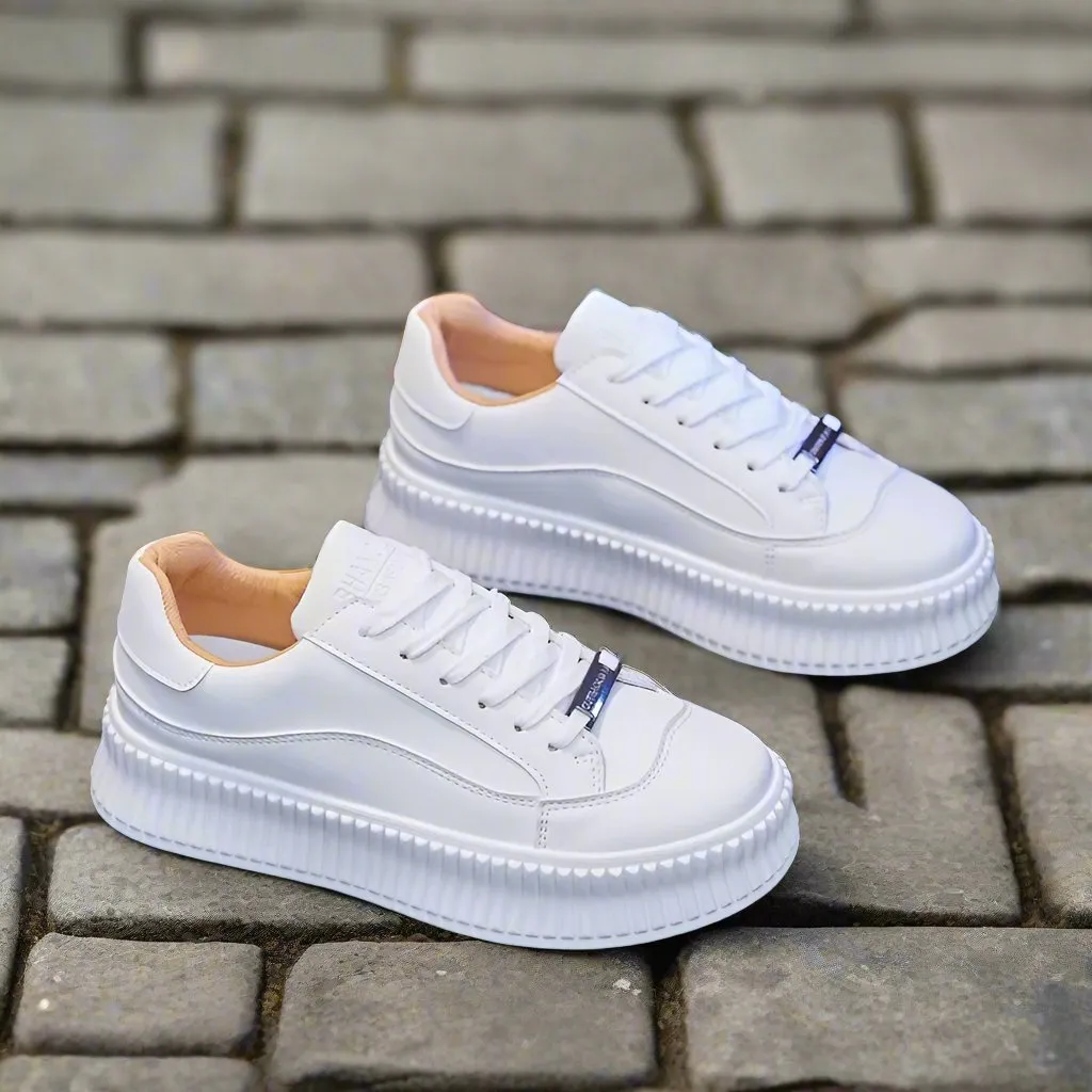 Women's White High Soled Sneaker Fashion Casual Shoes - BF001