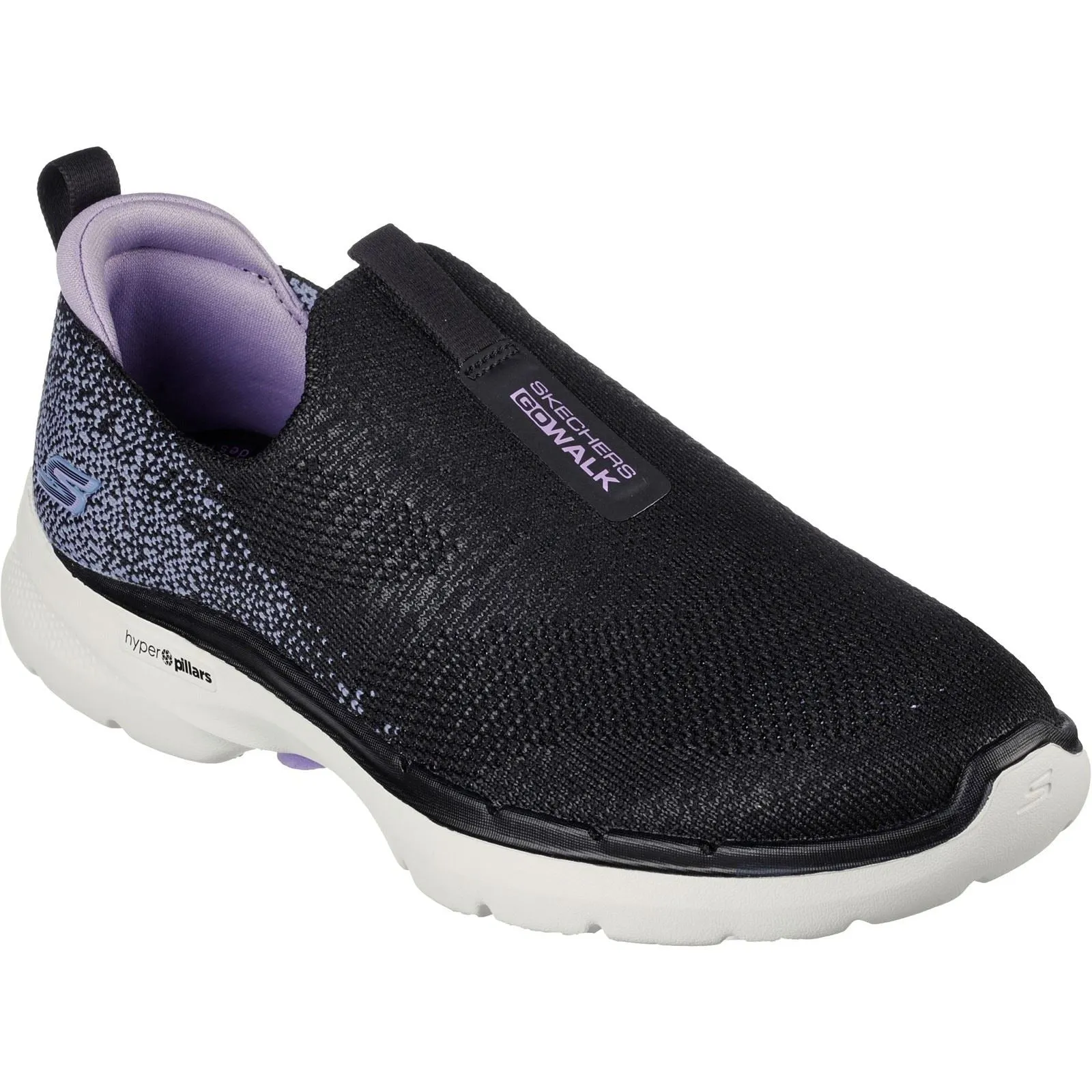 Women's Wide Fit Skechers 124502 Go Walk 6 Glimmering Trainers - Black/Lavender