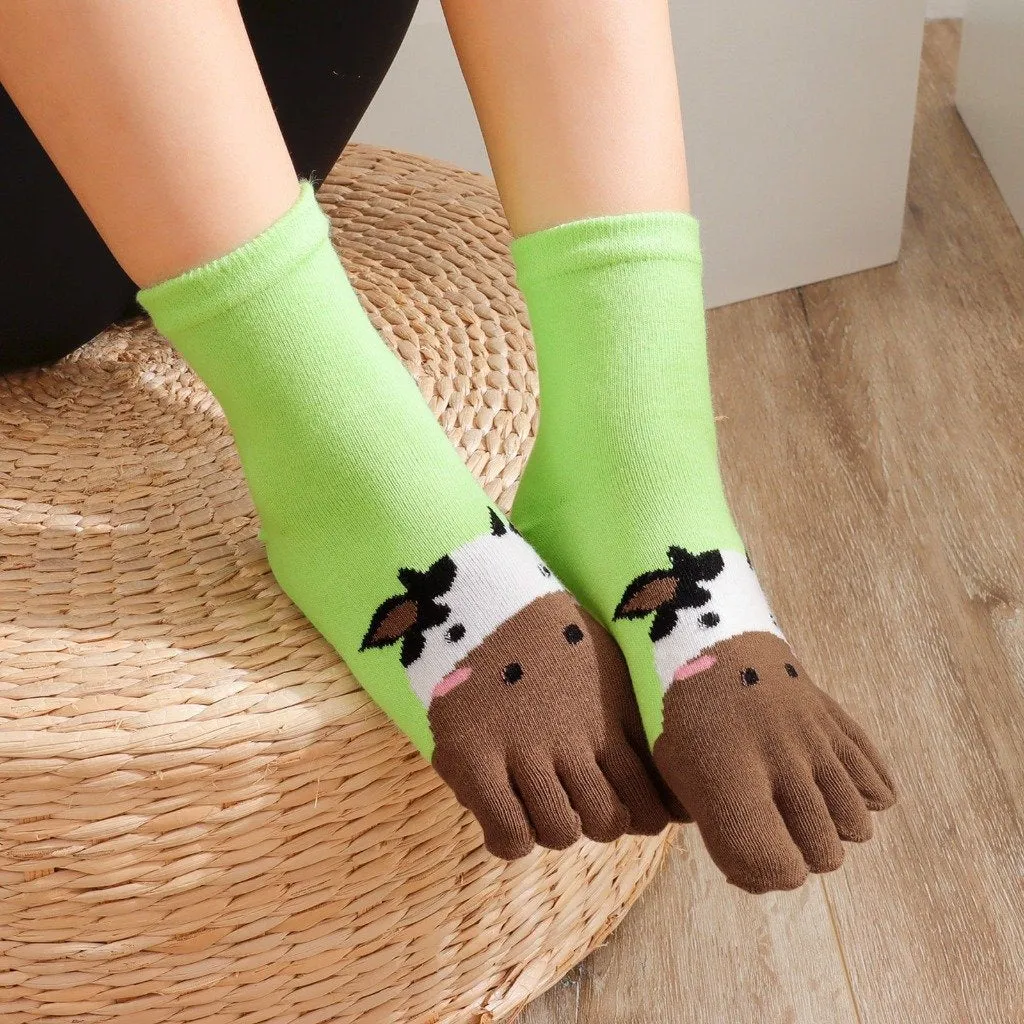 ZFSOCK 5 Finger Cute Animal Design Socks for Kids Boys, 5 Pairs