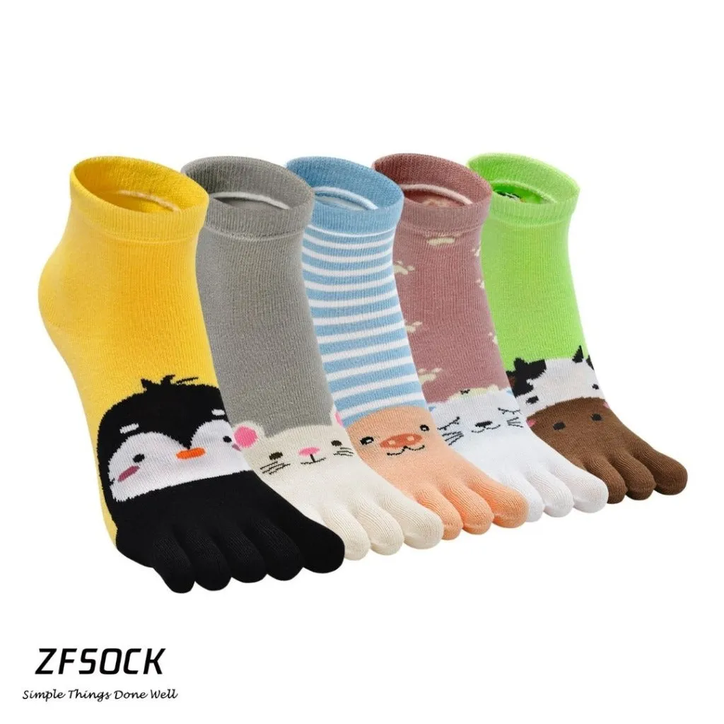 ZFSOCK 5 Finger Cute Animal Design Socks for Kids Boys, 5 Pairs