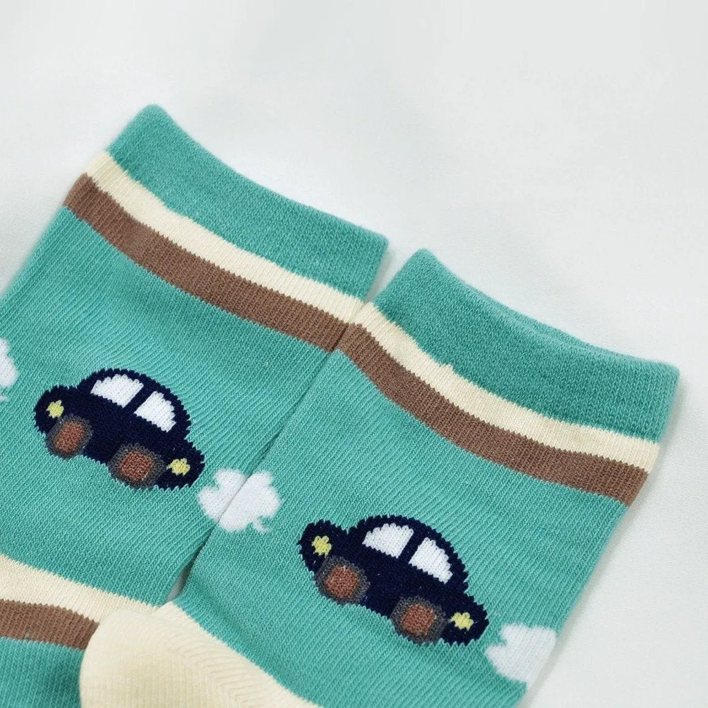 ZFSOCK Cute Car Designs Crew Socks for Kids Boys, 5 Pairs