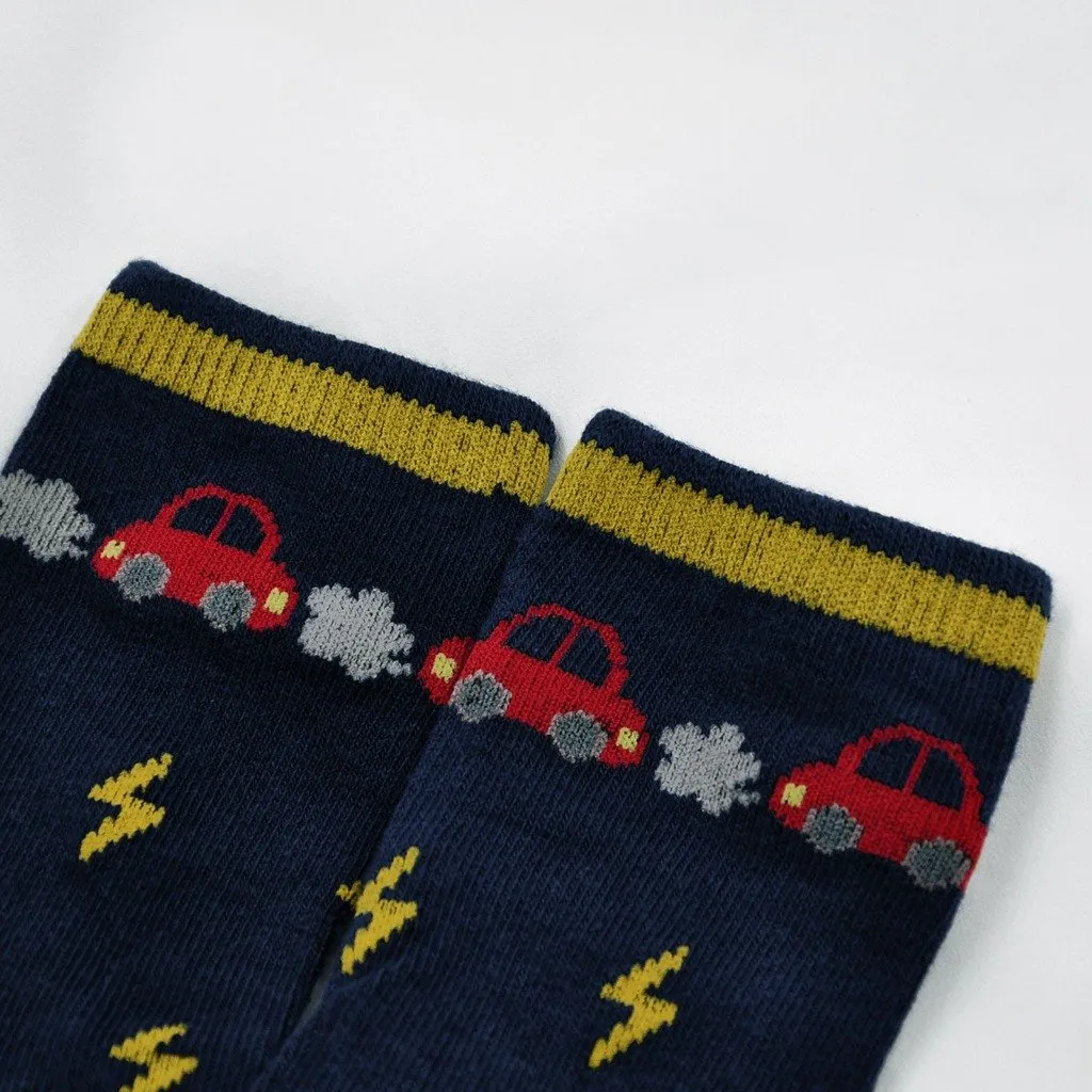 ZFSOCK Cute Car Designs Crew Socks for Kids Boys, 5 Pairs